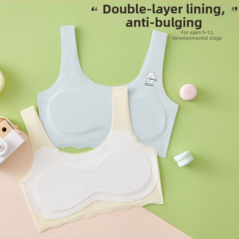Bezramienková podprsenka pre deti 7–12 rokov, nylon Ice Silk, plný košíček s tenkými tvarovanými košíčkami, pohodlie a uhladenie chrbta