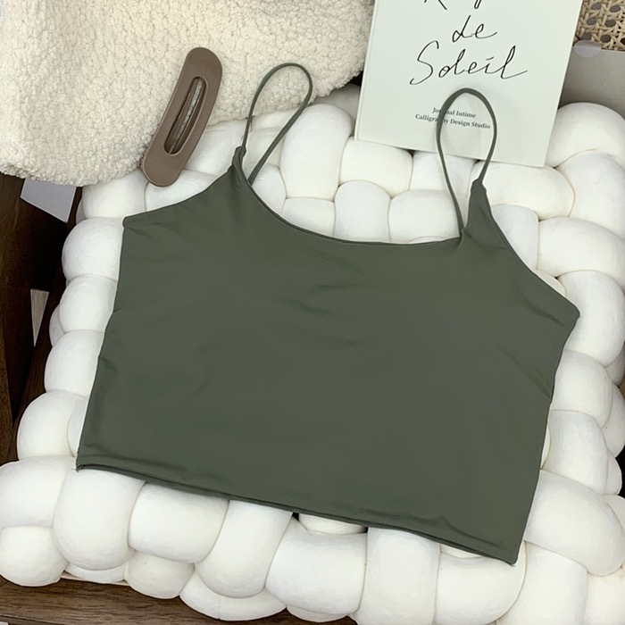 Нейлон камизол с подплънки за бюст, тънки чашки, пълен чашков дизайн, дизайн за гръб, къс летен топ, коремна дължина, минималистичен стил