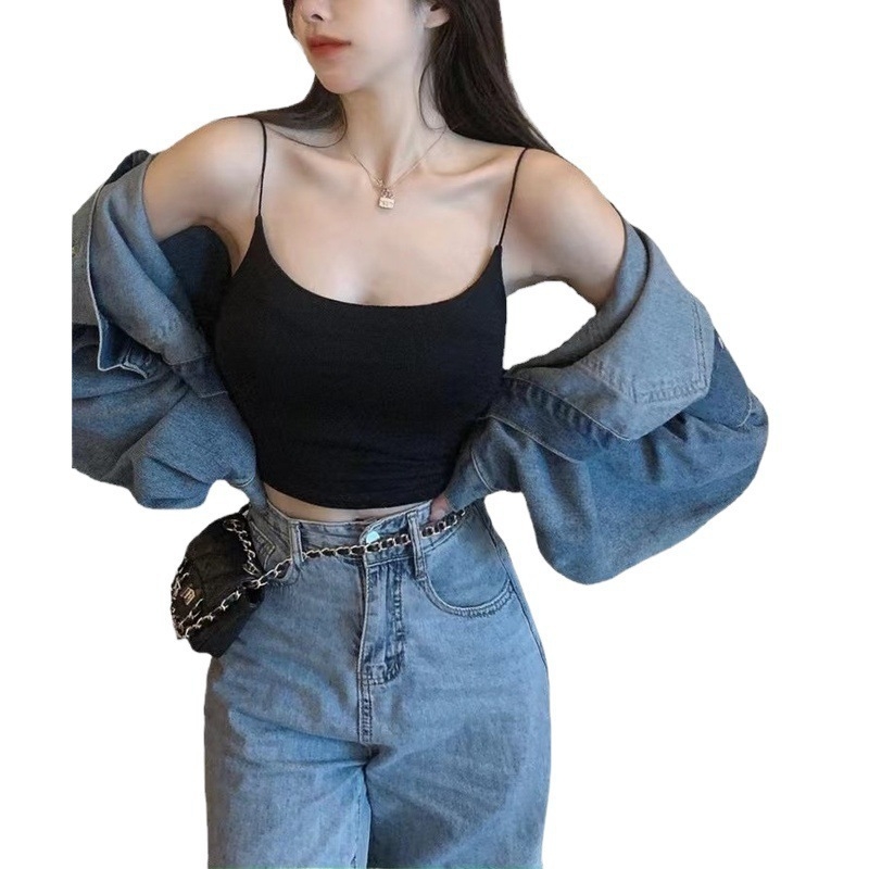 Нейлон камизол с подплънки за бюст, тънки чашки, пълен чашков дизайн, дизайн за гръб, къс летен топ, коремна дължина, минималистичен стил