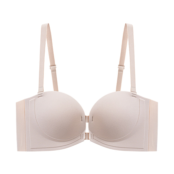 Бюстгальтер без презрамки с мека опора, повдигащ ефект, противохлъзващ дизайн, предна катарама, сменяеми двойни презрамки