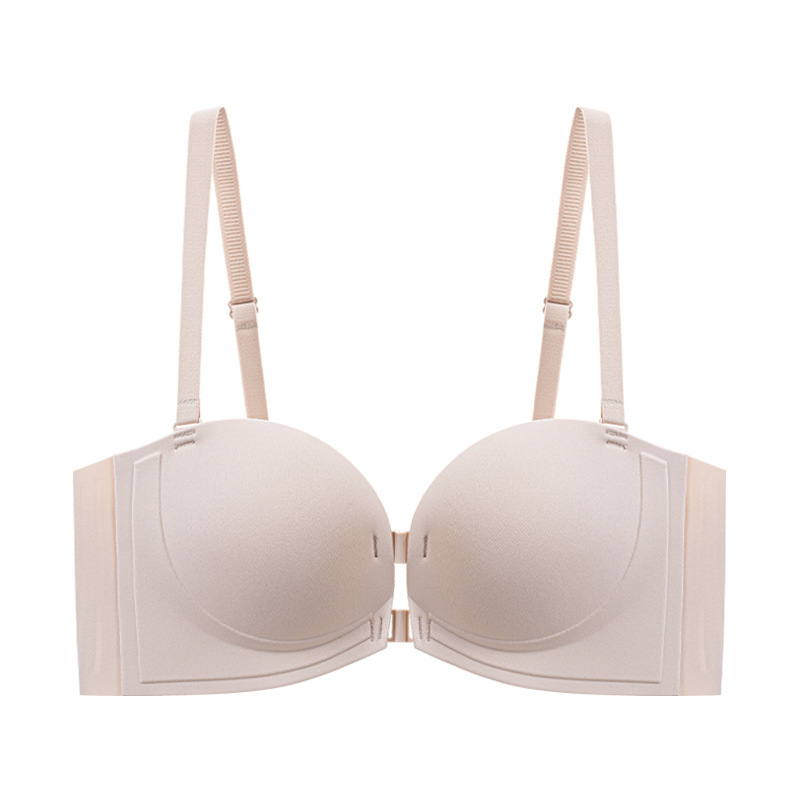 Бюстгальтер без презрамки с мека опора, повдигащ ефект, противохлъзващ дизайн, предна катарама, сменяеми двойни презрамки