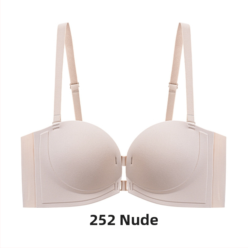 Бюстгальтер без презрамки с мека опора, повдигащ ефект, противохлъзващ дизайн, предна катарама, сменяеми двойни презрамки