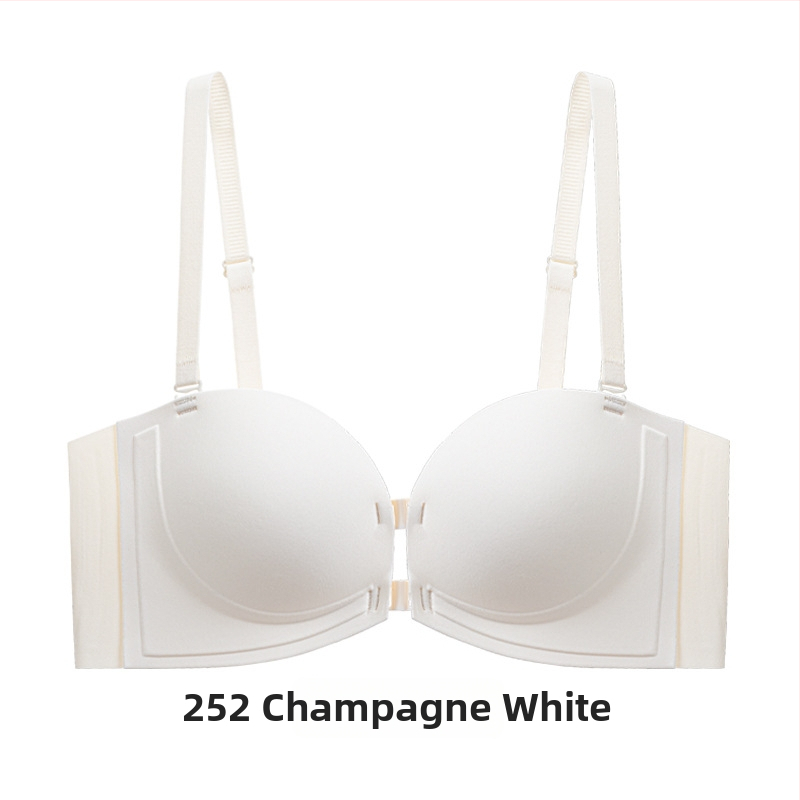 Бюстгальтер без презрамки с мека опора, повдигащ ефект, противохлъзващ дизайн, предна катарама, сменяеми двойни презрамки