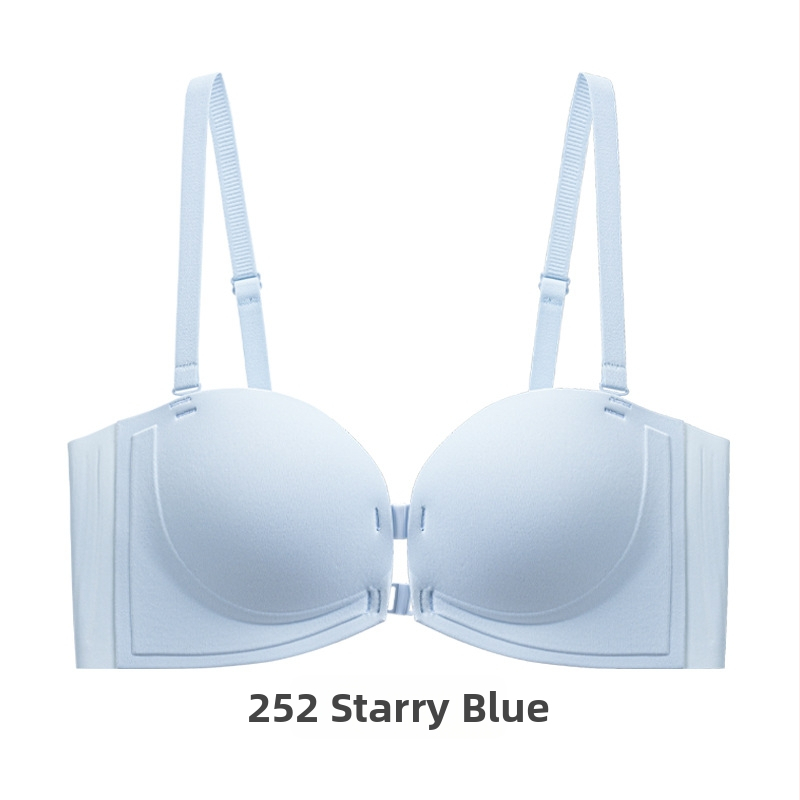 Бюстгальтер без презрамки с мека опора, повдигащ ефект, противохлъзващ дизайн, предна катарама, сменяеми двойни презрамки