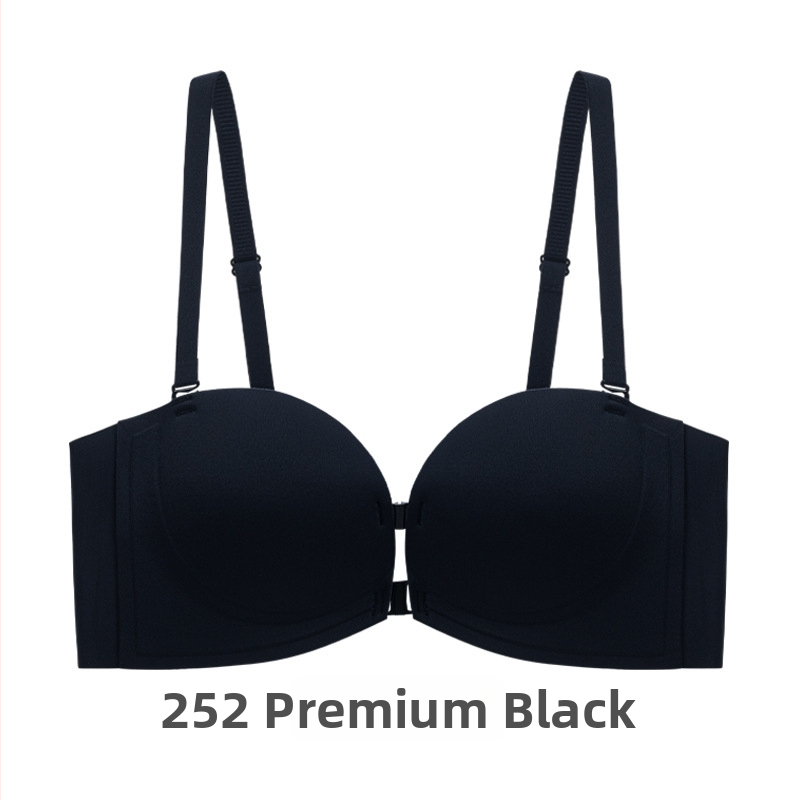 Бюстгальтер без презрамки с мека опора, повдигащ ефект, противохлъзващ дизайн, предна катарама, сменяеми двойни презрамки