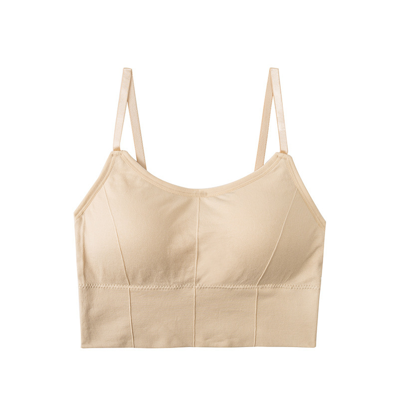 Безшевен потник бюстгальтер за млади жени – 3/4 чашка, тънък формован чашка, 70–80% полиестер, диша, комфорт, защита от изпъкване, красива гръбна част