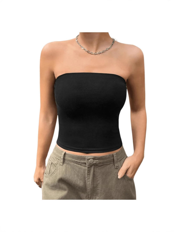 Tube Top, szűk fazon, rövid kivitel, Milk Silk anyag, 95% poliészter és Spandex, vállpánt nélkül, elasztikus