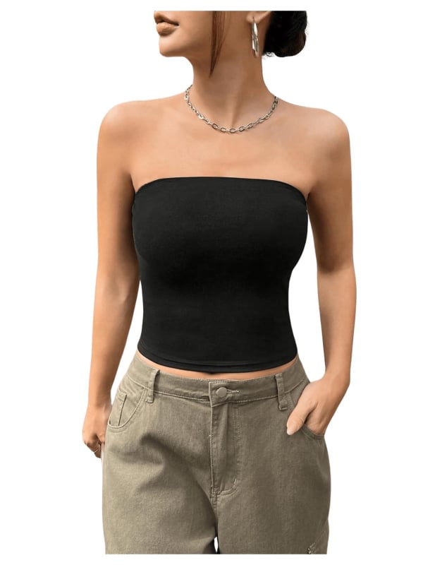 Tube Top, szűk fazon, rövid kivitel, Milk Silk anyag, 95% poliészter és Spandex, vállpánt nélkül, elasztikus