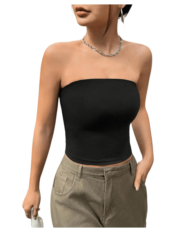 Tube Top, szűk fazon, rövid kivitel, Milk Silk anyag, 95% poliészter és Spandex, vállpánt nélkül, elasztikus