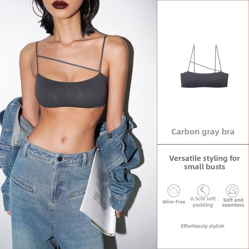 Tube-top бюстгъртър с тънки чашки, найлонова материя, фиксирани двойни презрамки, задно закопчаване с три реда куки, събиране и опора