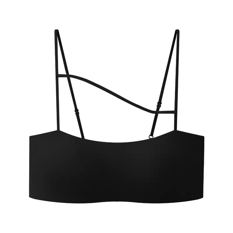 Tube-top бюстгъртър с тънки чашки, найлонова материя, фиксирани двойни презрамки, задно закопчаване с три реда куки, събиране и опора