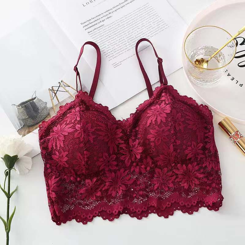 Soft Butterfly Lace Chest Wrap Tube Top - Πλήρες Cup, Μεσαίο Mold Cup, Νάιλον Δαντέλα 91.6%
