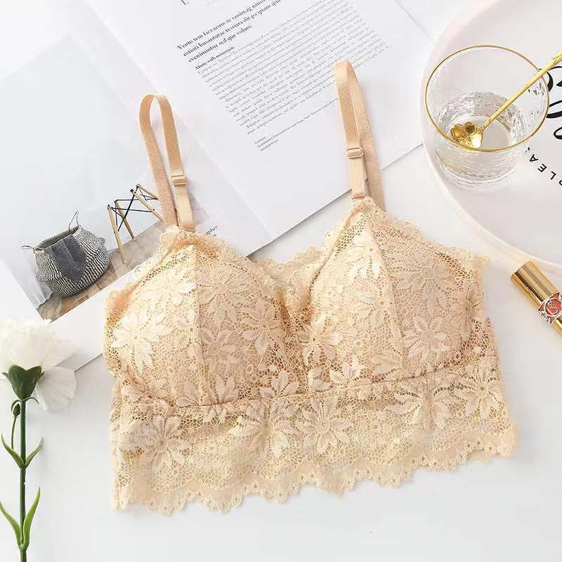 Soft Butterfly Lace Chest Wrap Tube Top - Πλήρες Cup, Μεσαίο Mold Cup, Νάιλον Δαντέλα 91.6%