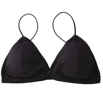 Podprsenka/tube top s trojuholníkovými košíčkami, tenké tvarované košíčky, nylon/elastán materiál (30–50% elastánu), sexy chrbát