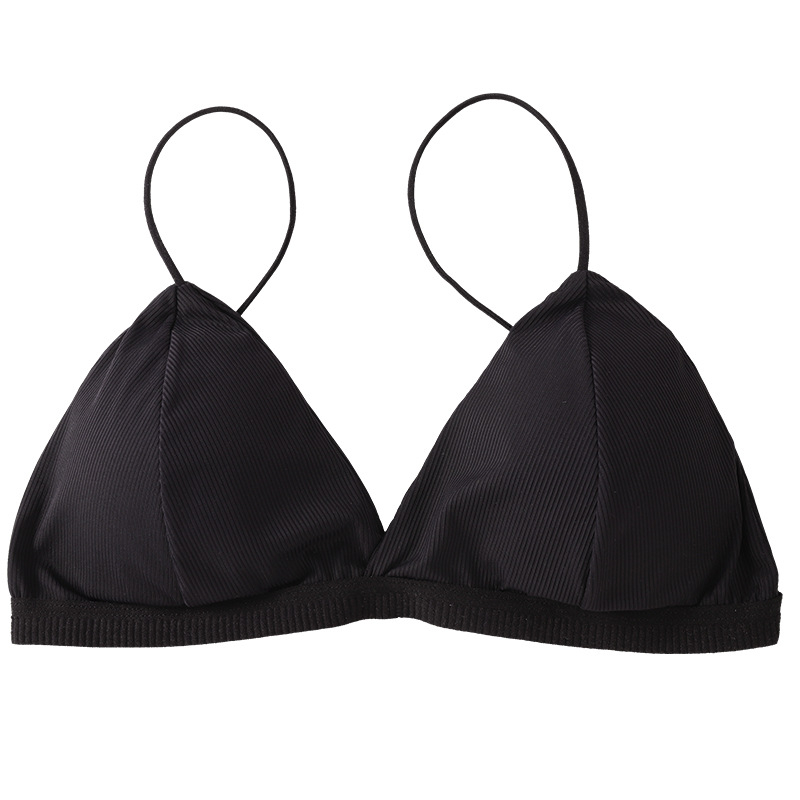 Podprsenka/tube top s trojuholníkovými košíčkami, tenké tvarované košíčky, nylon/elastán materiál (30–50% elastánu), sexy chrbát