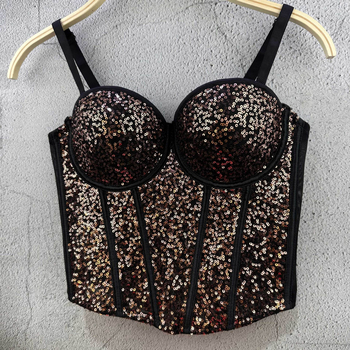 Top tubular cu paiete în stil sling pentru femei, bumbac 90–95% cu poliester sub 30%, microelastic, vară 2024