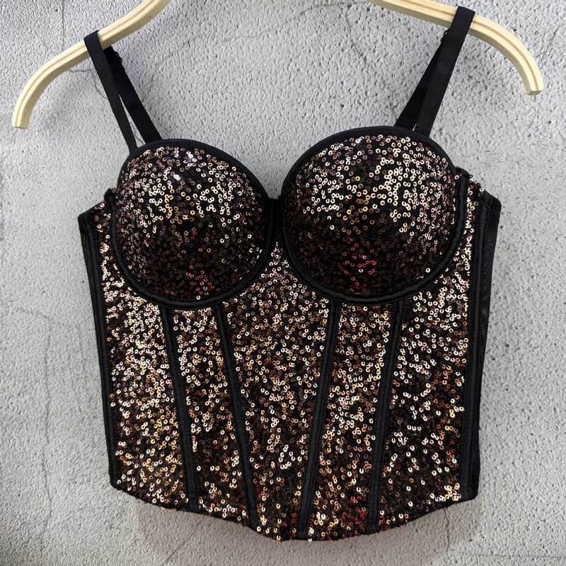 Top tubular cu paiete în stil sling pentru femei, bumbac 90–95% cu poliester sub 30%, microelastic, vară 2024