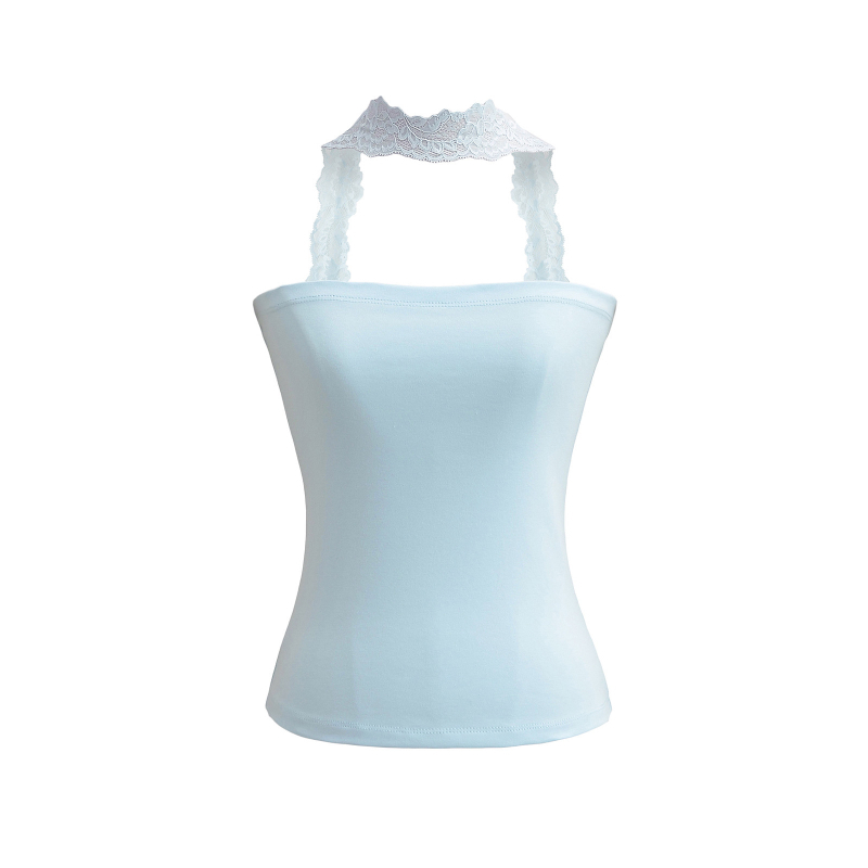 Ženski top s halter vratom, uska silueta, kratka duljina 40–50 cm, mješavina pamuka, ljetni top 2025