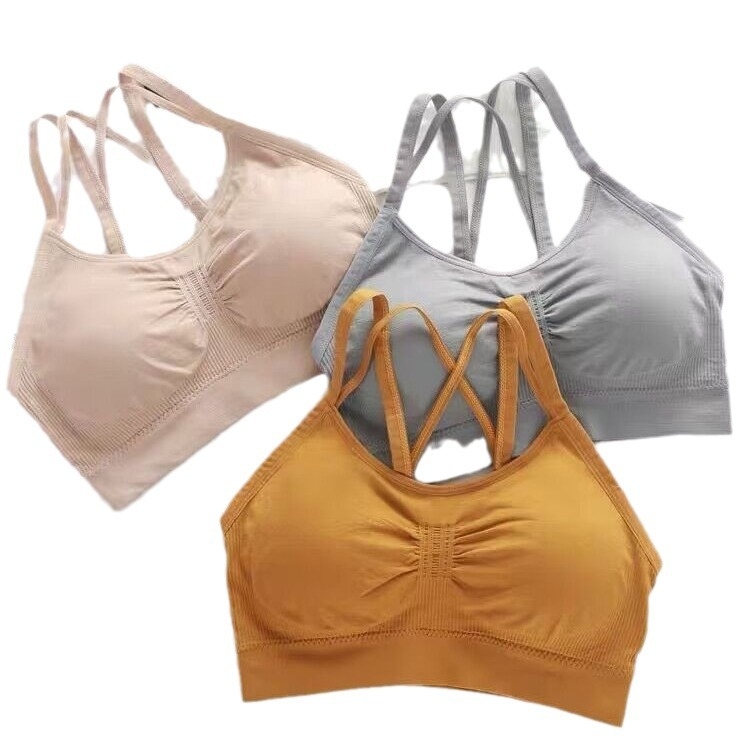 Top tubular fără fir cu spate încrucișat, cupă completă, formare medie, nailon 70–80%