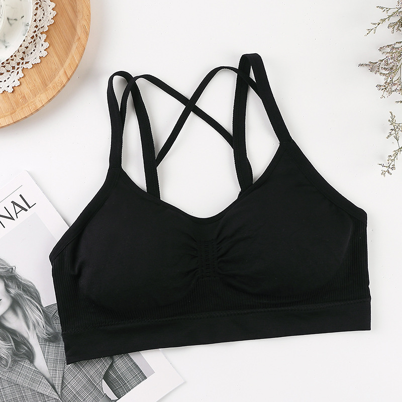 Top tubular fără fir cu spate încrucișat, cupă completă, formare medie, nailon 70–80%