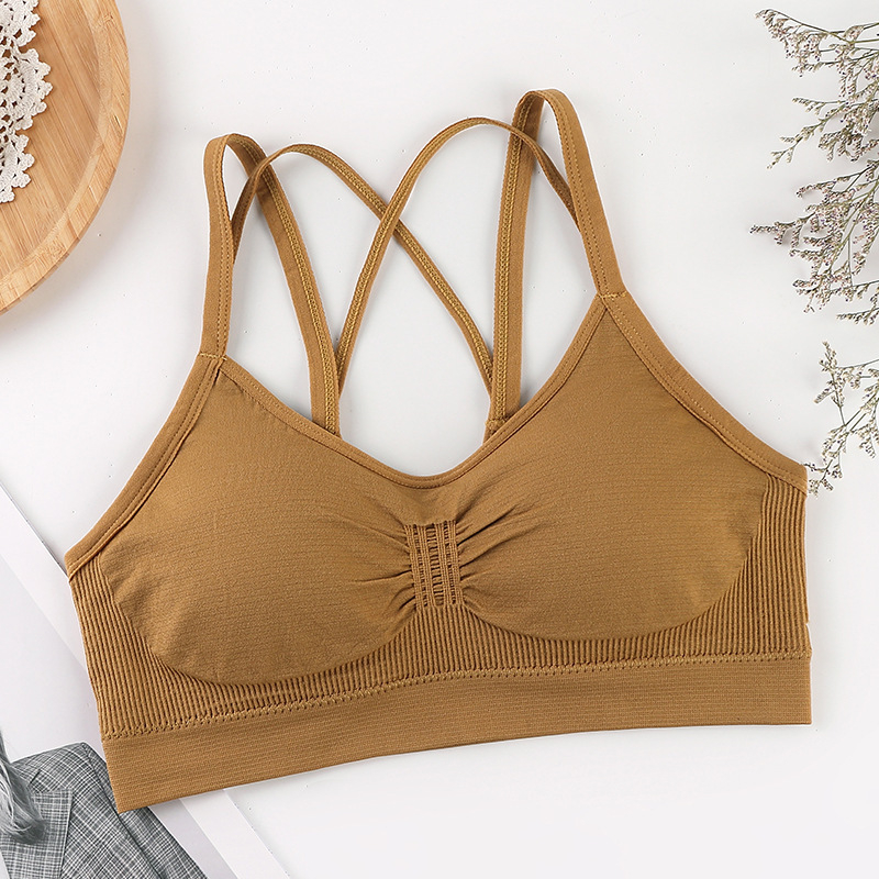 Top tubular fără fir cu spate încrucișat, cupă completă, formare medie, nailon 70–80%