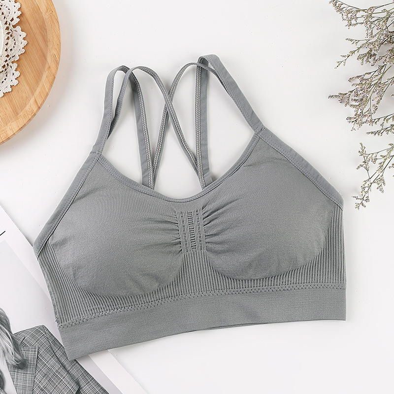 Top tubular fără fir cu spate încrucișat, cupă completă, formare medie, nailon 70–80%