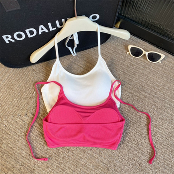 Top din bumbac fără bretele, 70-80% bumbac, stil gât suspendat, cupe subțiri modelate, spate respirabil, vară 2024