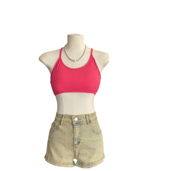 Top din bumbac fără bretele, 70-80% bumbac, stil gât suspendat, cupe subțiri modelate, spate respirabil, vară 2024