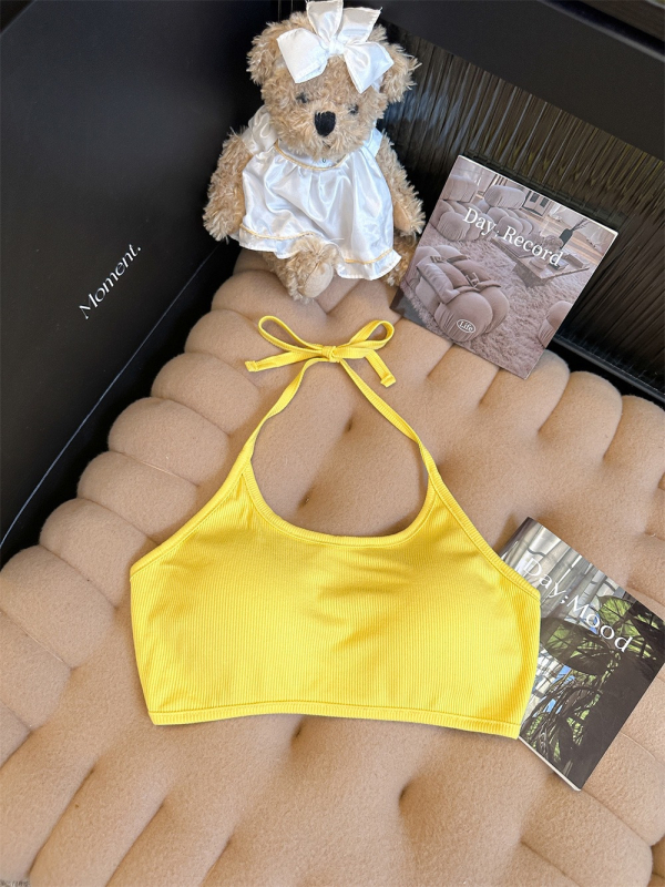 Top din bumbac fără bretele, 70-80% bumbac, stil gât suspendat, cupe subțiri modelate, spate respirabil, vară 2024