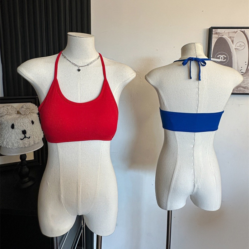 Top din bumbac fără bretele, 70-80% bumbac, stil gât suspendat, cupe subțiri modelate, spate respirabil, vară 2024