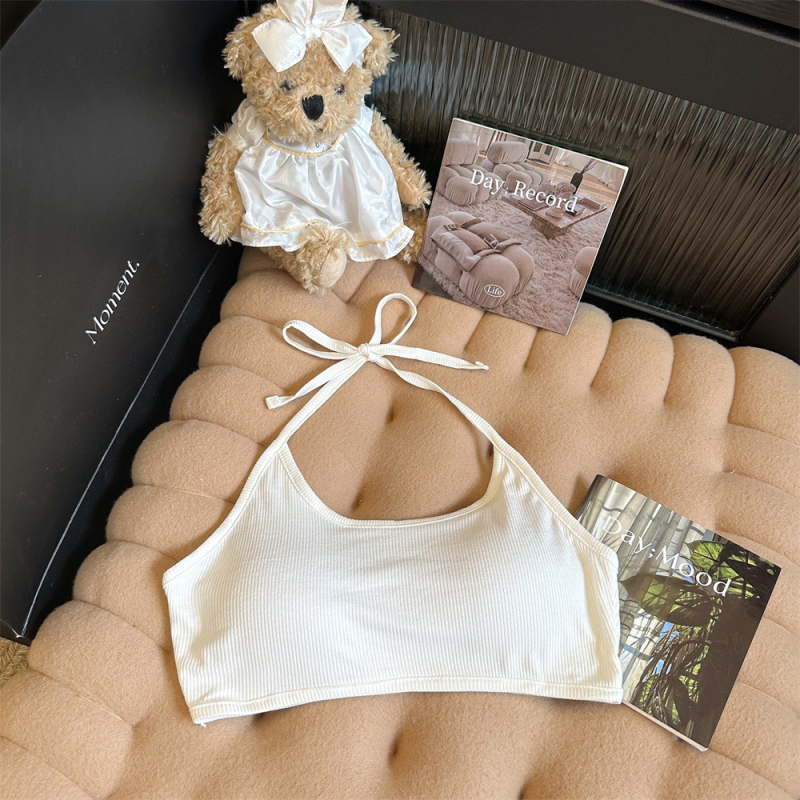 Top din bumbac fără bretele, 70-80% bumbac, stil gât suspendat, cupe subțiri modelate, spate respirabil, vară 2024