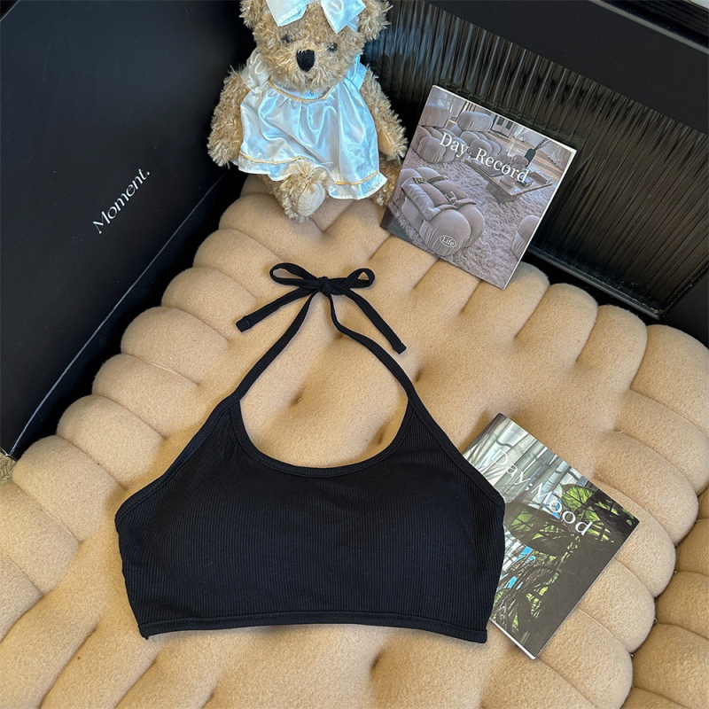 Top din bumbac fără bretele, 70-80% bumbac, stil gât suspendat, cupe subțiri modelate, spate respirabil, vară 2024