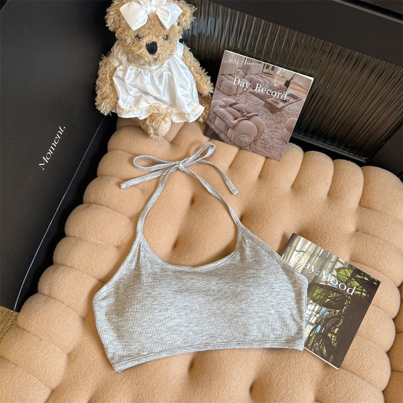 Top din bumbac fără bretele, 70-80% bumbac, stil gât suspendat, cupe subțiri modelate, spate respirabil, vară 2024