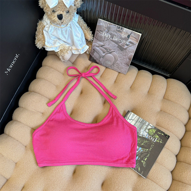 Top din bumbac fără bretele, 70-80% bumbac, stil gât suspendat, cupe subțiri modelate, spate respirabil, vară 2024