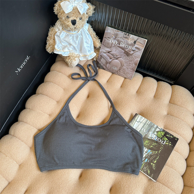 Top din bumbac fără bretele, 70-80% bumbac, stil gât suspendat, cupe subțiri modelate, spate respirabil, vară 2024