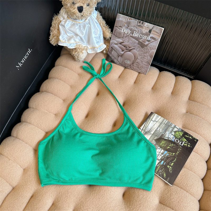 Top din bumbac fără bretele, 70-80% bumbac, stil gât suspendat, cupe subțiri modelate, spate respirabil, vară 2024