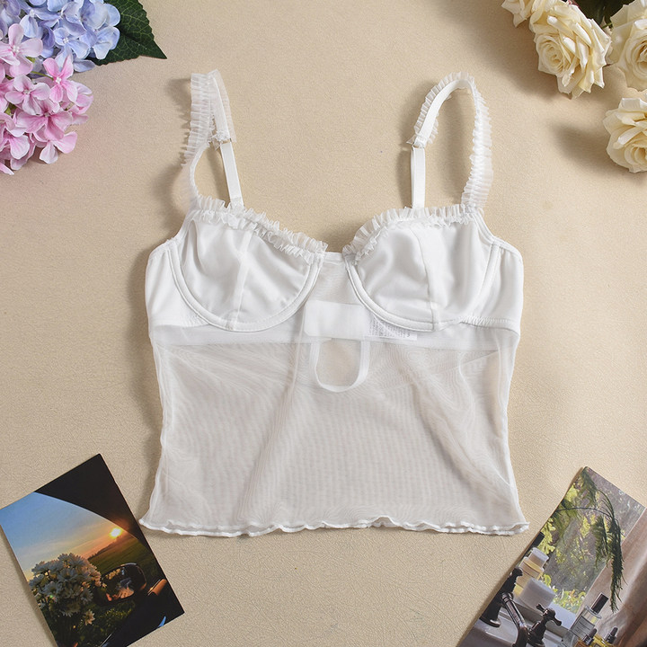 Top leopard din plasă dantelată, cu inel metalic pentru modelarea corpului, fără spate, transparent