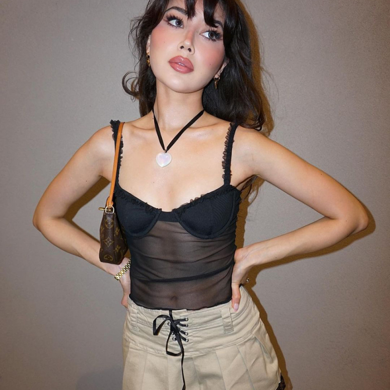 Top leopard din plasă dantelată, cu inel metalic pentru modelarea corpului, fără spate, transparent