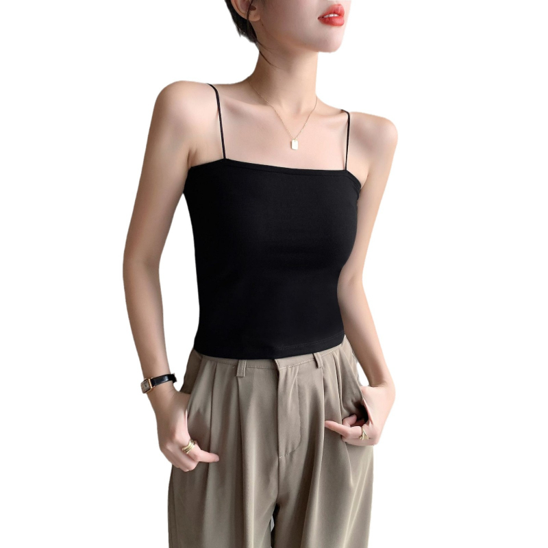 Top camisole damă, amestec bumbac-elastan, croi slim-fit, elasticitate mare, lungime 50–65 cm, culoare solidă