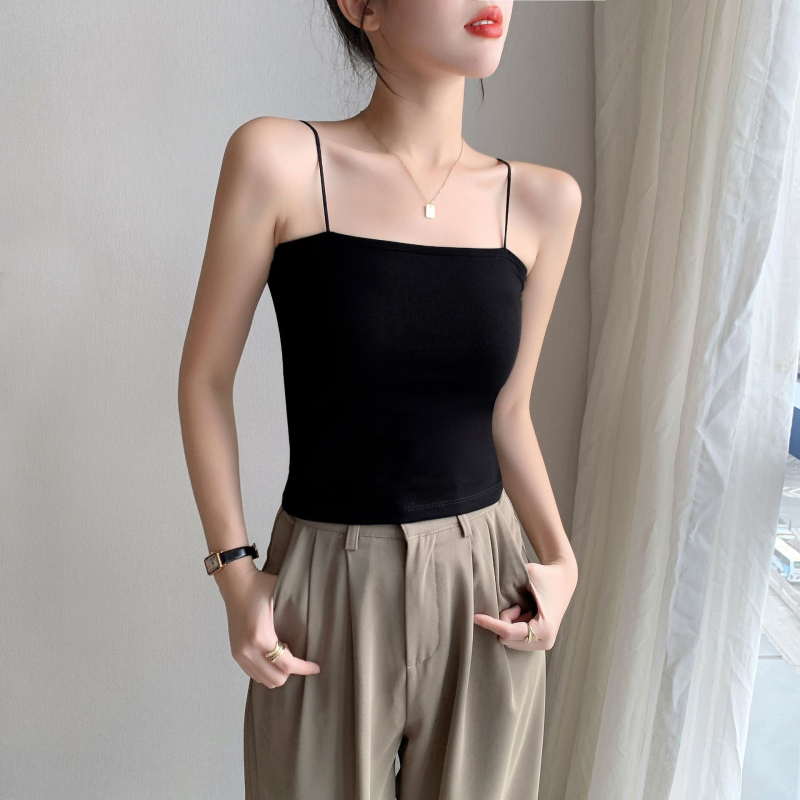 Top camisole damă, amestec bumbac-elastan, croi slim-fit, elasticitate mare, lungime 50–65 cm, culoare solidă