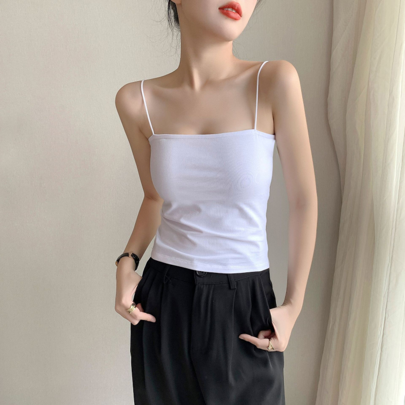 Top camisole damă, amestec bumbac-elastan, croi slim-fit, elasticitate mare, lungime 50–65 cm, culoare solidă