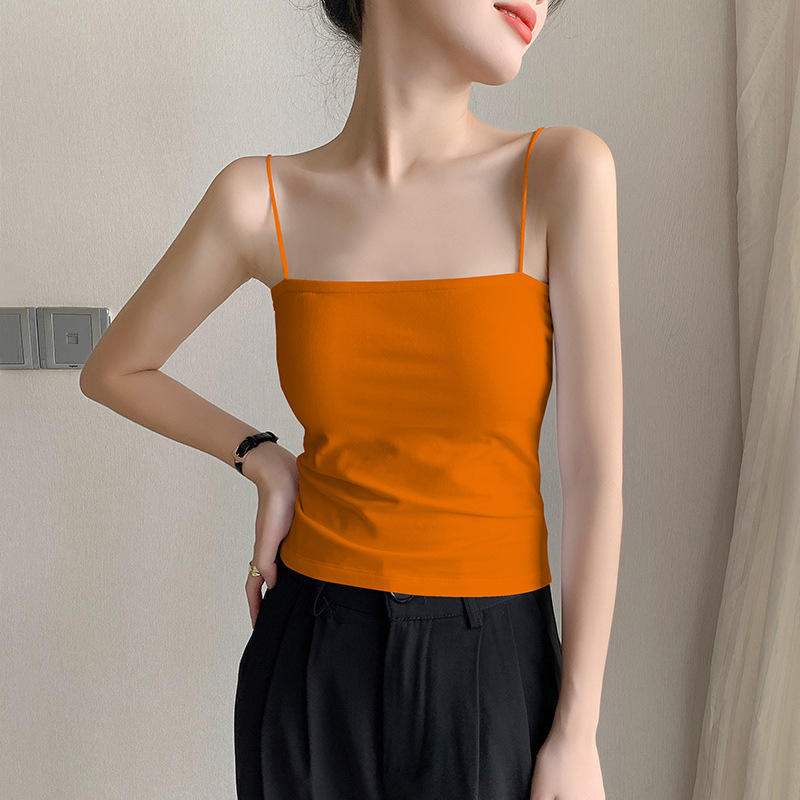 Top camisole damă, amestec bumbac-elastan, croi slim-fit, elasticitate mare, lungime 50–65 cm, culoare solidă