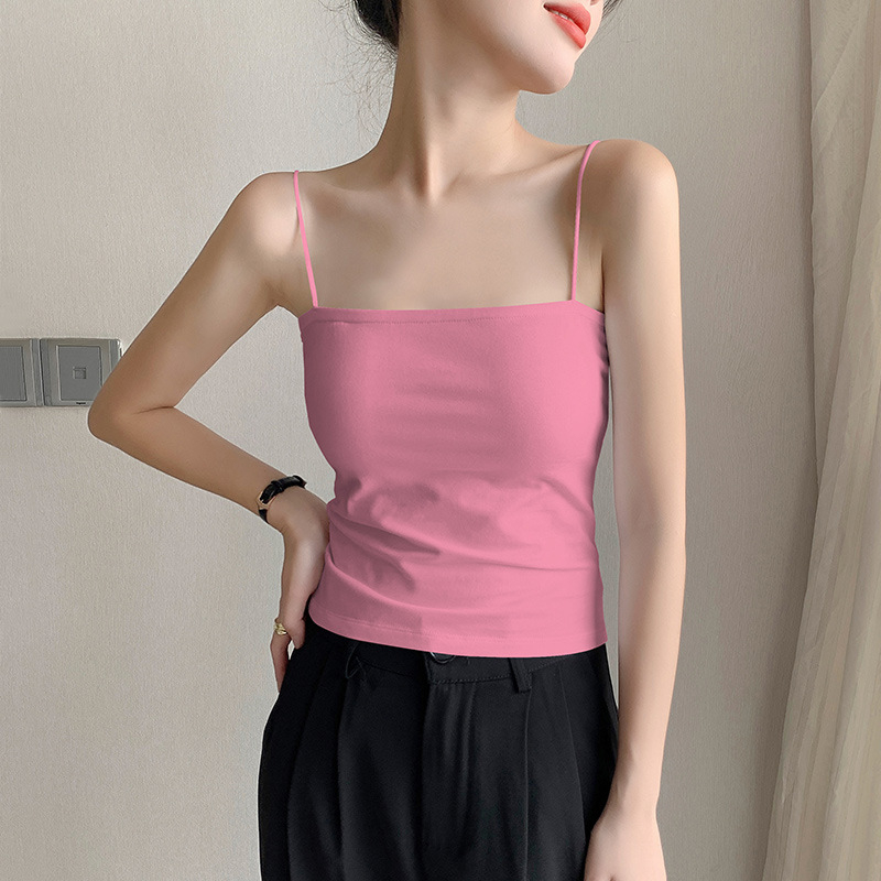 Top camisole damă, amestec bumbac-elastan, croi slim-fit, elasticitate mare, lungime 50–65 cm, culoare solidă