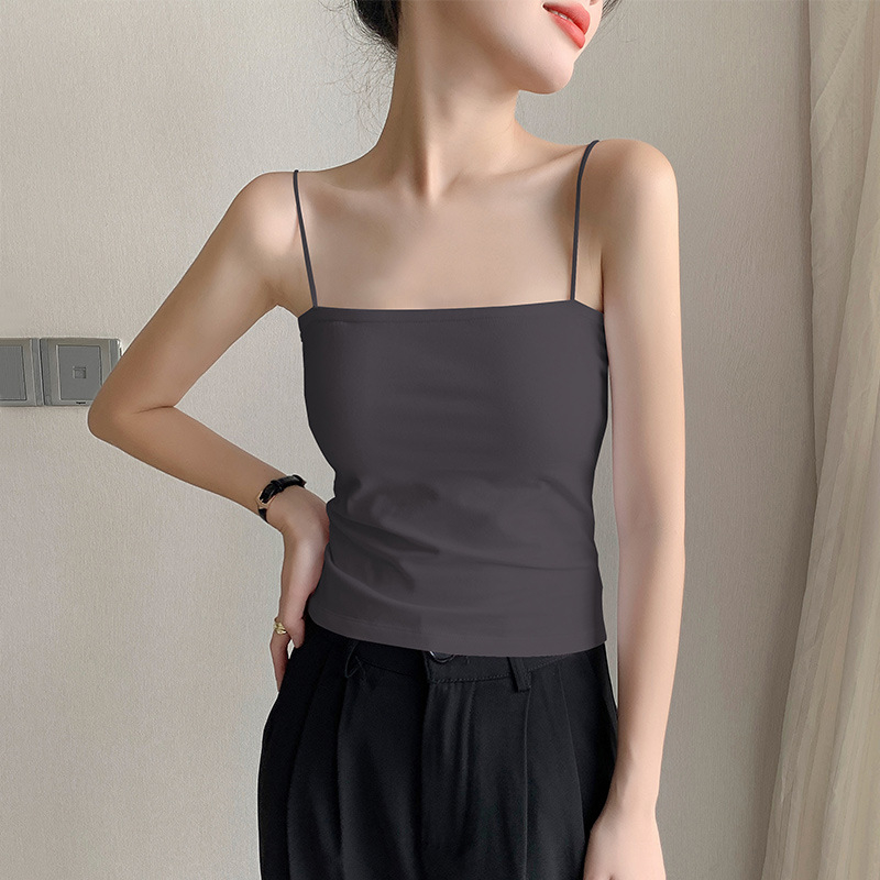 Top camisole damă, amestec bumbac-elastan, croi slim-fit, elasticitate mare, lungime 50–65 cm, culoare solidă