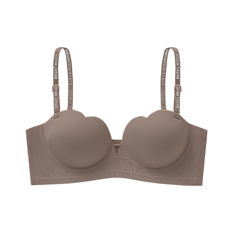 Bezramienková podprsenka s push-up efektom, 3/4 košíčky, hrubé tvarované košíčky, protišmyková, s odnímateľnými dvojitými ramienkami