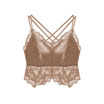 Top din dantelă pentru bust cu curea, cupe 3/4, căptușeală subțire, respirabil, protecție împotriva expunerii, design frumos pe spate
