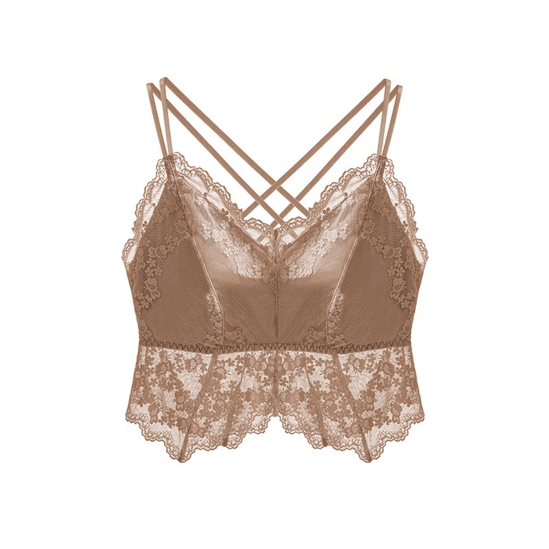 Top din dantelă pentru bust cu curea, cupe 3/4, căptușeală subțire, respirabil, protecție împotriva expunerii, design frumos pe spate
