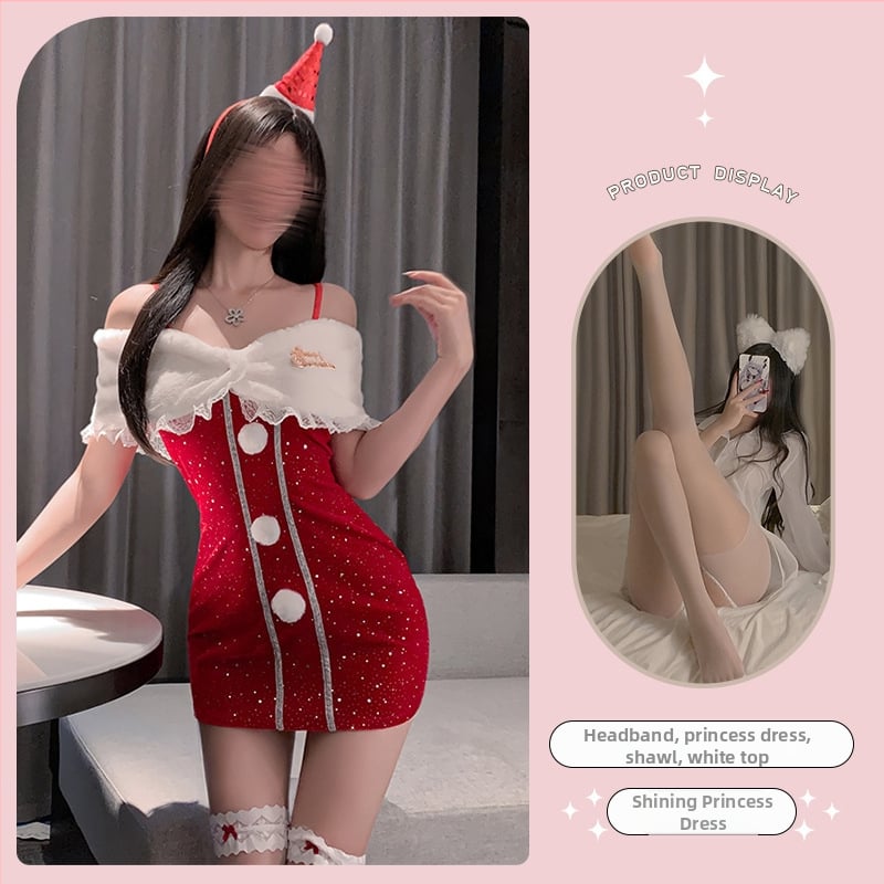 Коледен секси бюстие с презрамки – полиестер 95% плат, зимен комплект в подаръчна кутия, за възраст 18–40