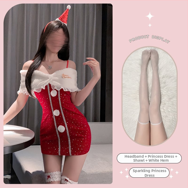 Коледен секси бюстие с презрамки – полиестер 95% плат, зимен комплект в подаръчна кутия, за възраст 18–40