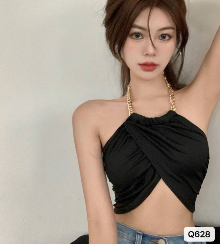 Halter crop top, kratak, viskoza, 3D uzorak, otvorena leđa